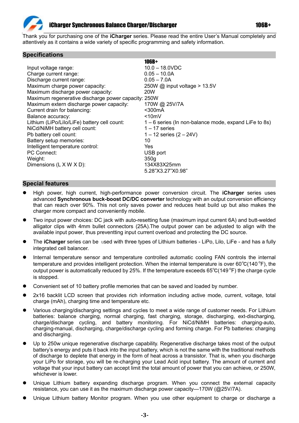 ProgressiveRC 106B+ iCharger User Manual | Page 3 / 31