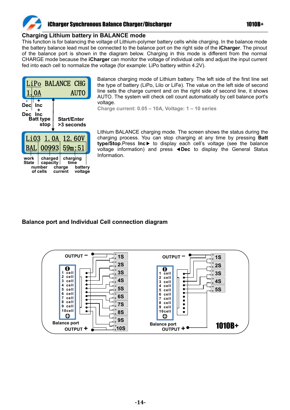 1010b, Lipo balance chg 1.0a auto | ProgressiveRC 1010B+ iCharger User Manual | Page 14 / 31
