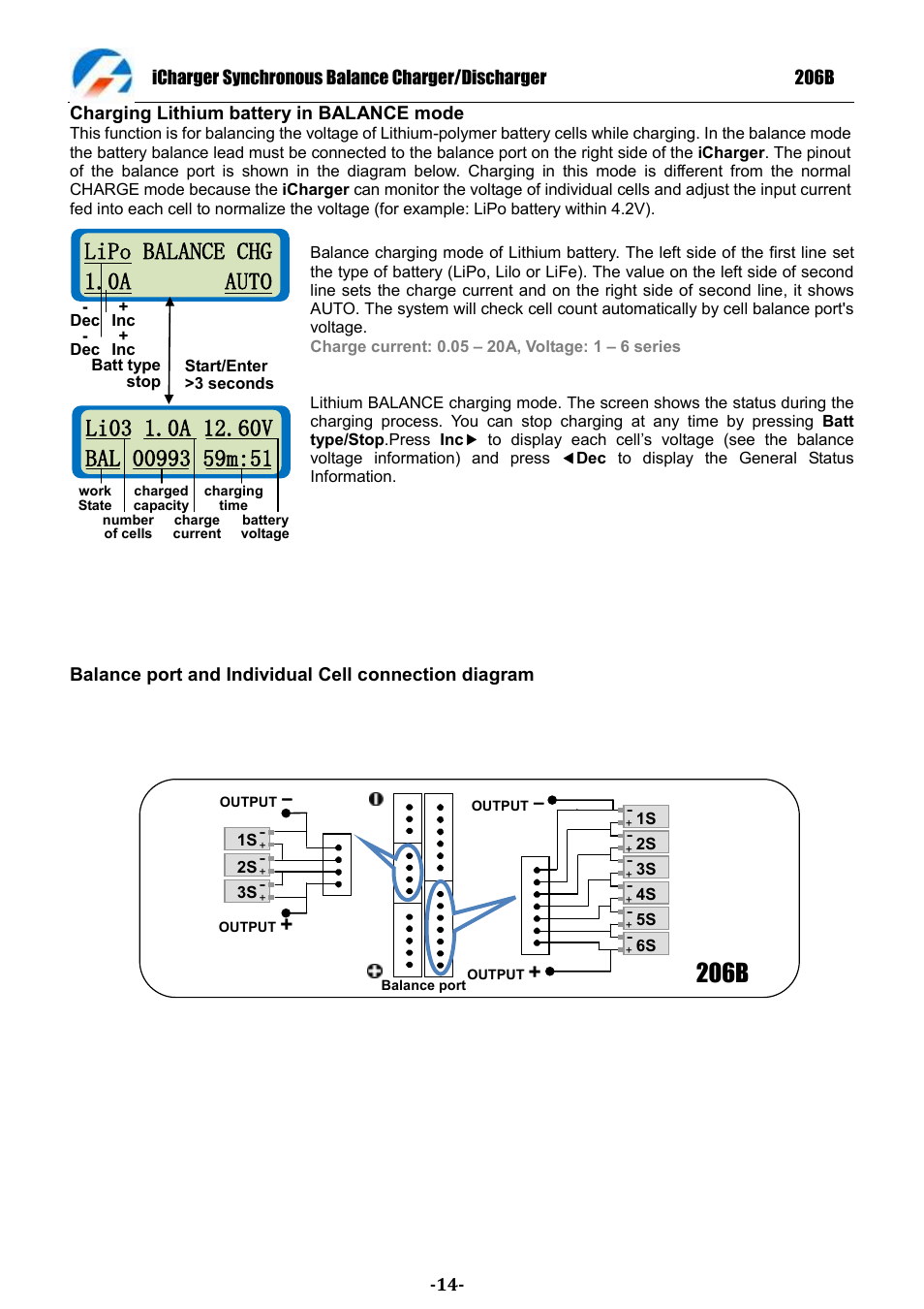 206b, Lipo balance chg 1.0a auto | ProgressiveRC 206B iCharger User Manual | Page 14 / 33