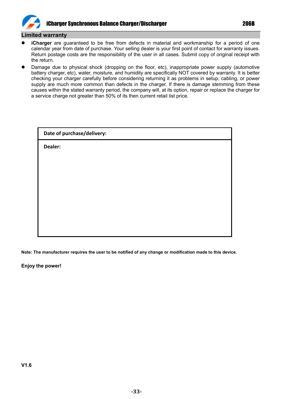 ProgressiveRC 206B iCharger User Manual | Page 33 / 33