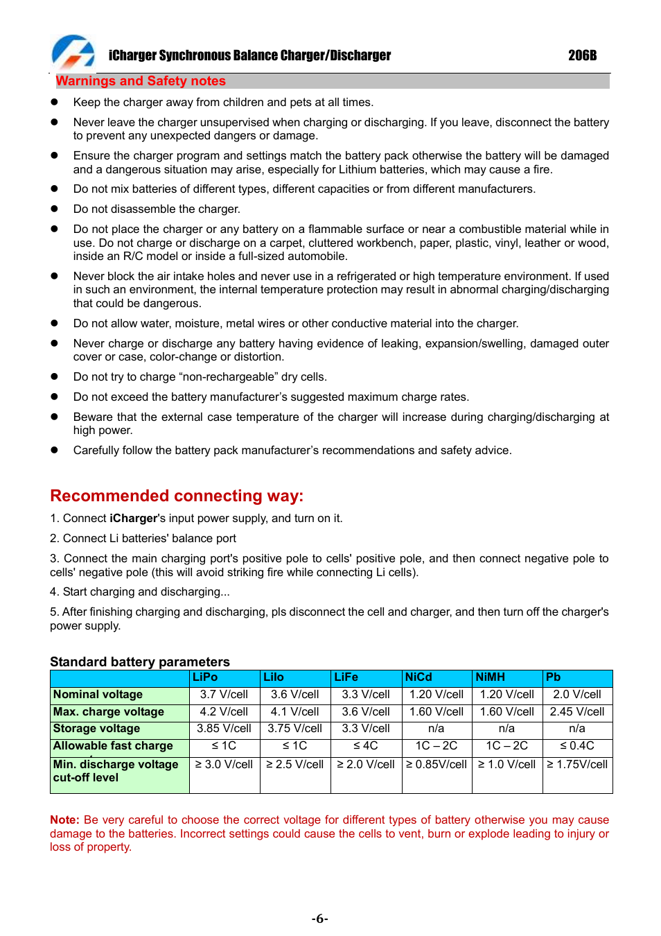 Recommended connecting way | ProgressiveRC 206B iCharger User Manual | Page 6 / 33