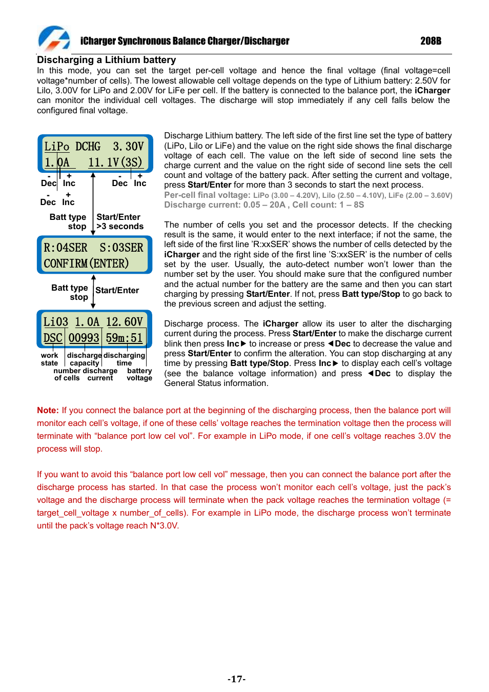 R:04ser s:03ser confirm(enter) | ProgressiveRC 208B iCharger User Manual | Page 17 / 33
