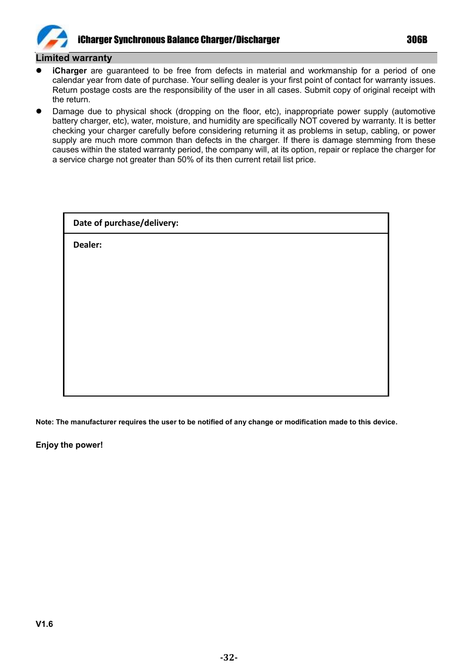ProgressiveRC 306B iCharger User Manual | Page 32 / 32