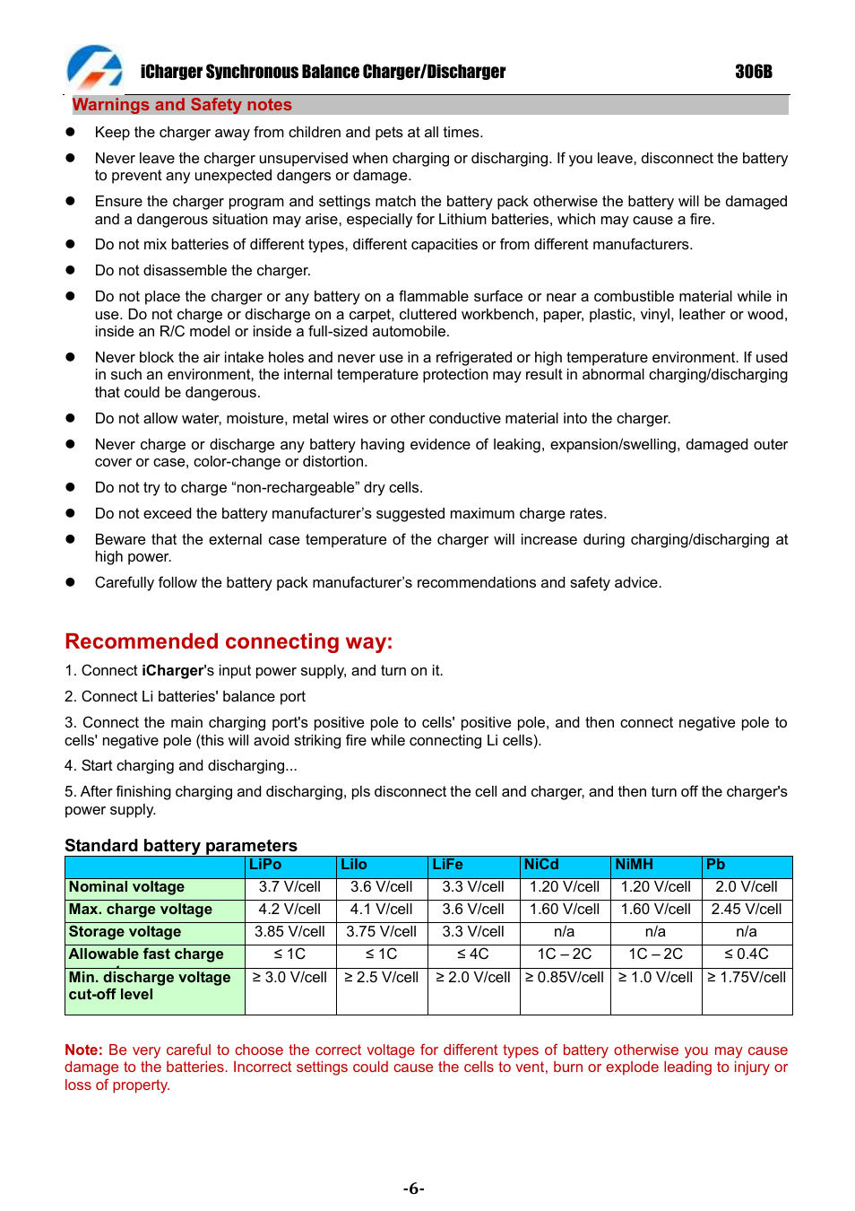 Recommended connecting way | ProgressiveRC 306B iCharger User Manual | Page 6 / 32