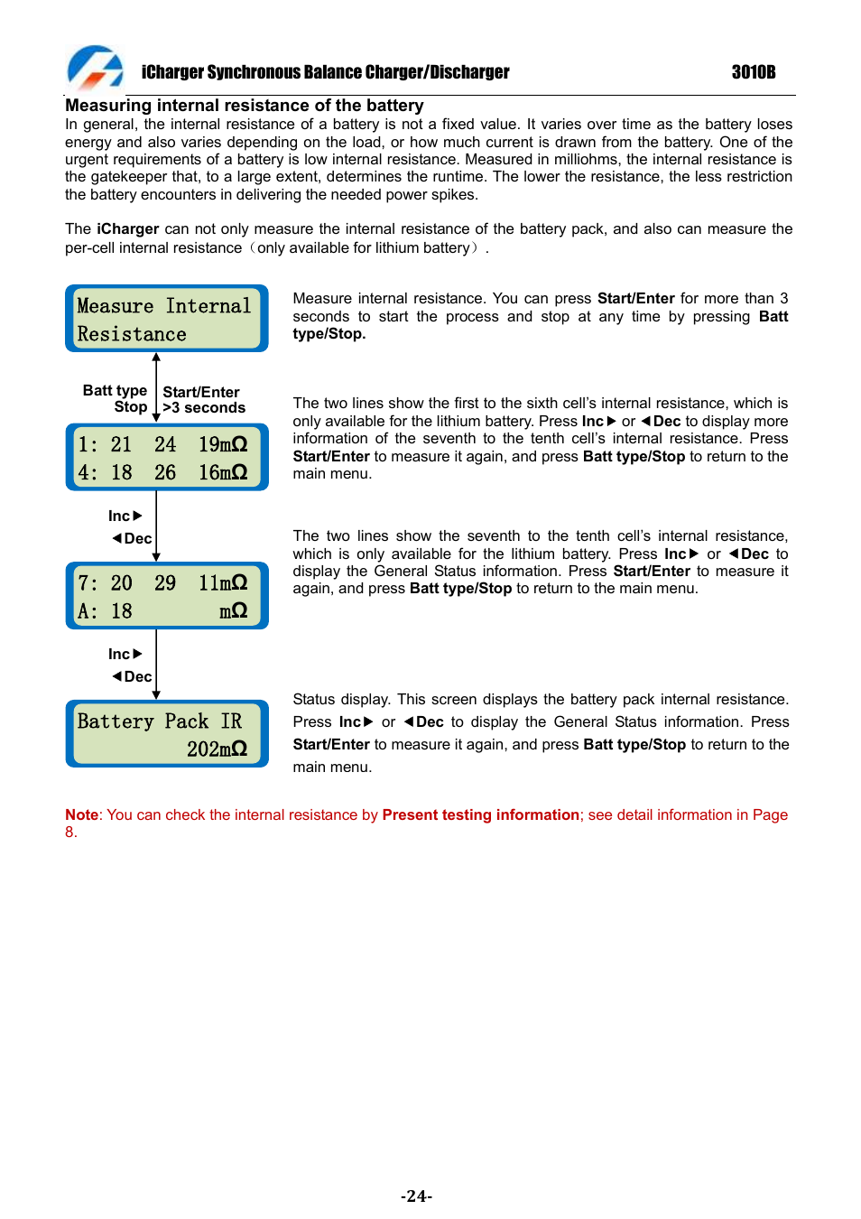 Measure internal resistance, Battery pack ir 202m ω | ProgressiveRC 3010B iCharger User Manual | Page 24 / 32