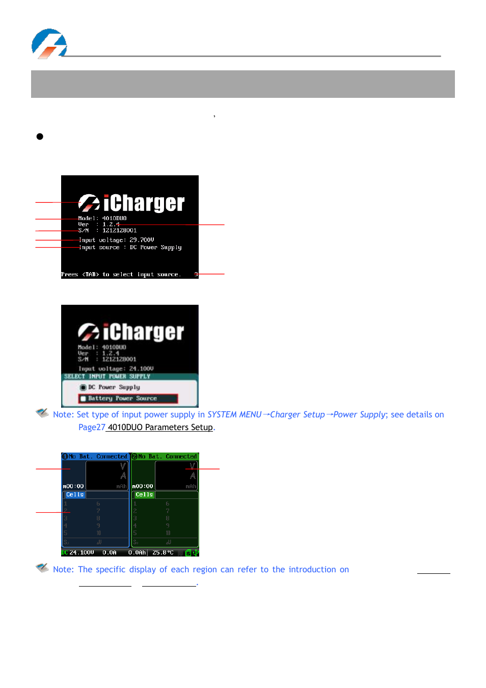 Icharger charge/discharge setup & use, Power supply setup | ProgressiveRC 4010Duo iCharger User Manual | Page 12 / 42