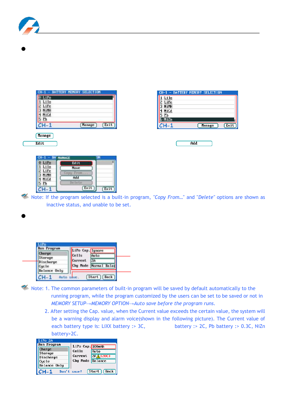 Program add & manage - run program for charger, Program add & manage, Run program for charger | ProgressiveRC 4010Duo iCharger User Manual | Page 13 / 42