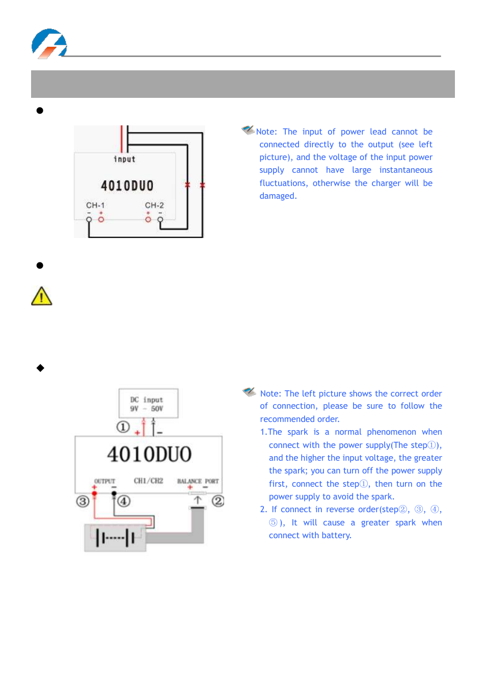 The order of connection for charger, Connection for one battery pack | ProgressiveRC 4010Duo iCharger User Manual | Page 9 / 42