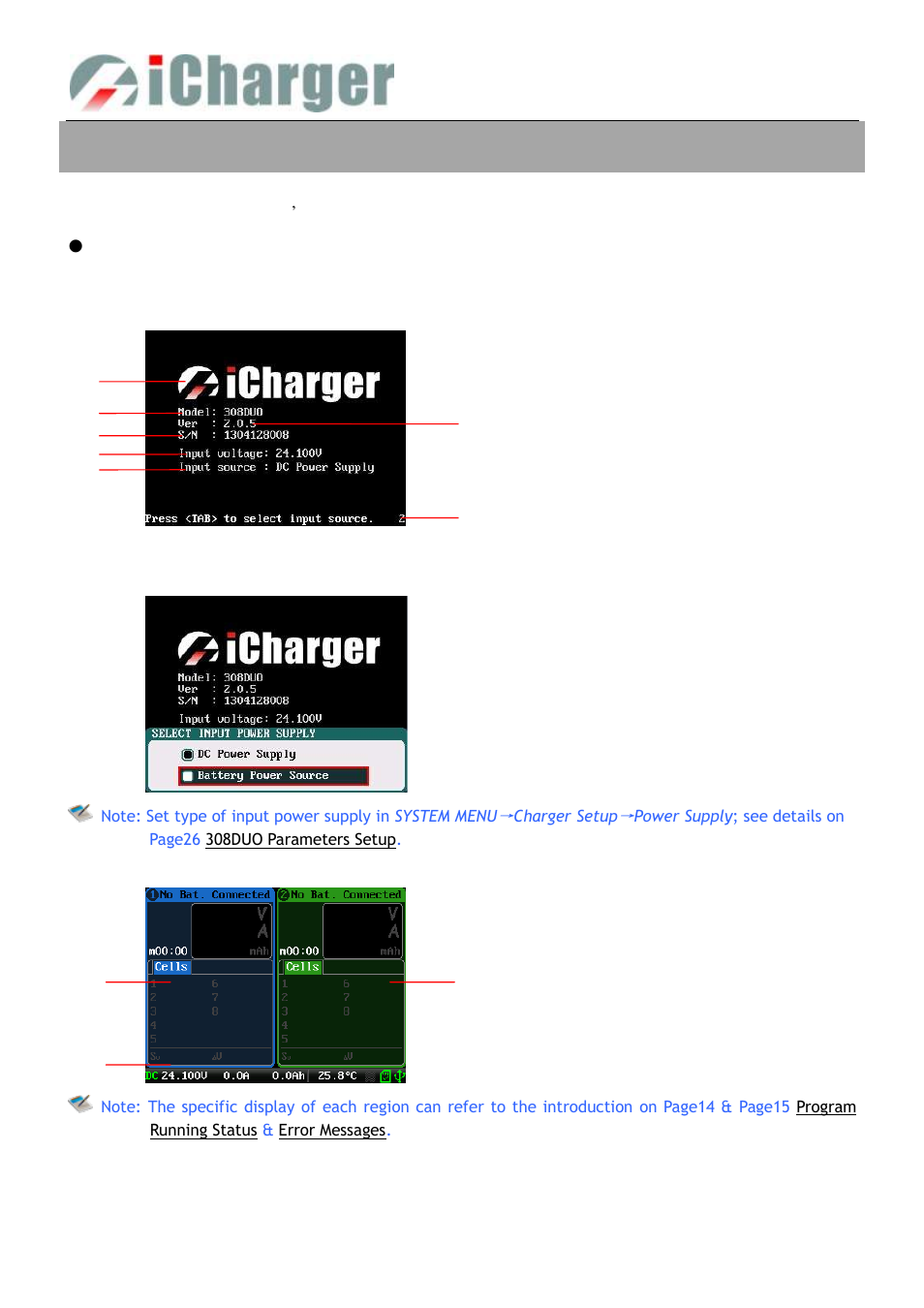 Icharger charge/discharge setup & use, Power supply setup | ProgressiveRC 308Duo iCharger User Manual | Page 12 / 42