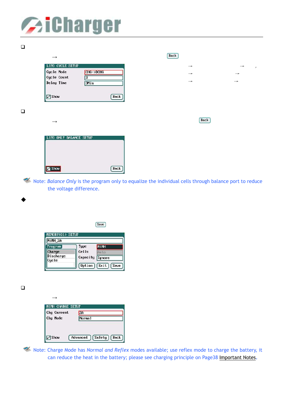 Nimh/nicd battery charge/discharge setup, Nimh/nicd battery charge setup | ProgressiveRC 308Duo iCharger User Manual | Page 21 / 42