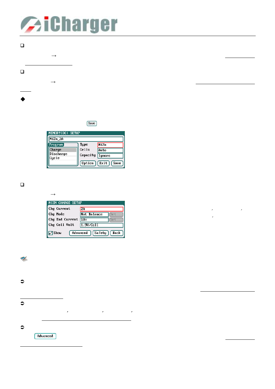 Nizn battery charge/discharge setup, Nizn battery charge setup | ProgressiveRC 308Duo iCharger User Manual | Page 24 / 42