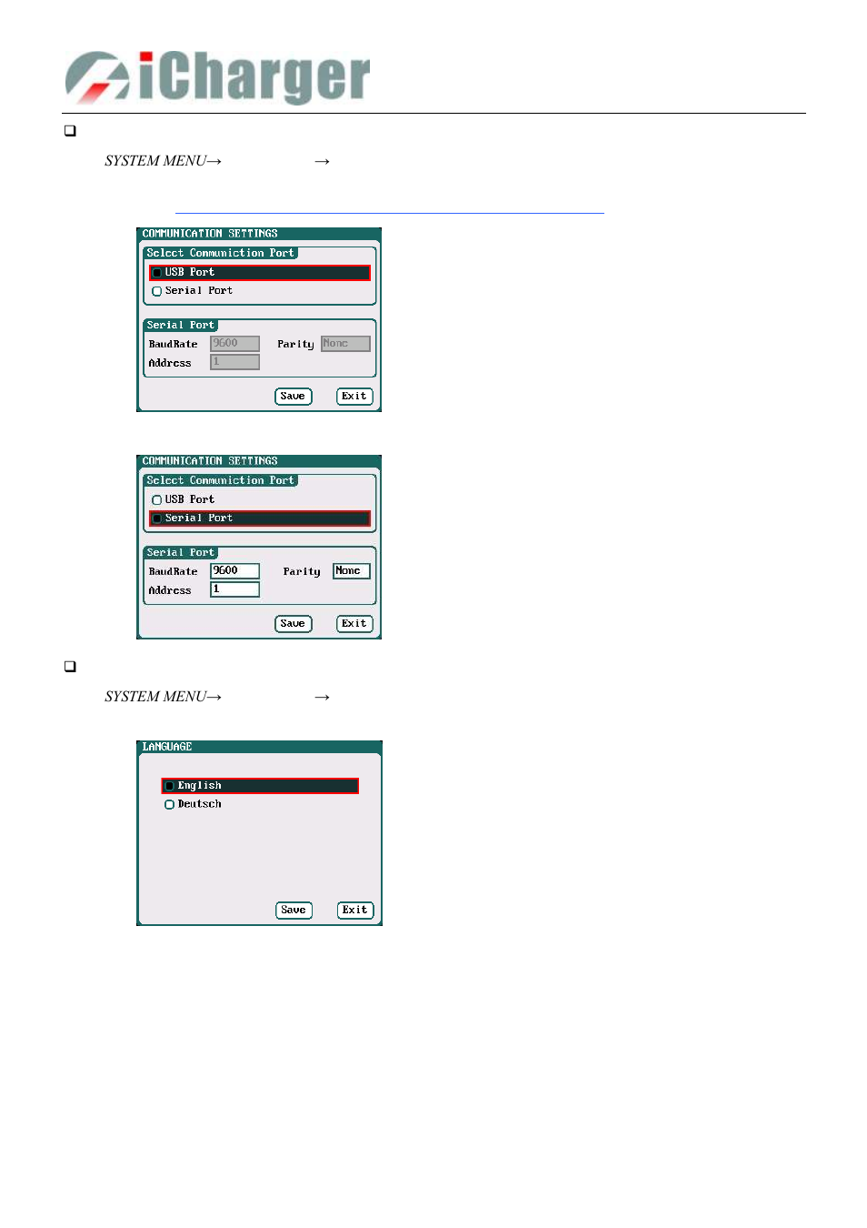 Communication settings - language setup | ProgressiveRC 308Duo iCharger User Manual | Page 29 / 42
