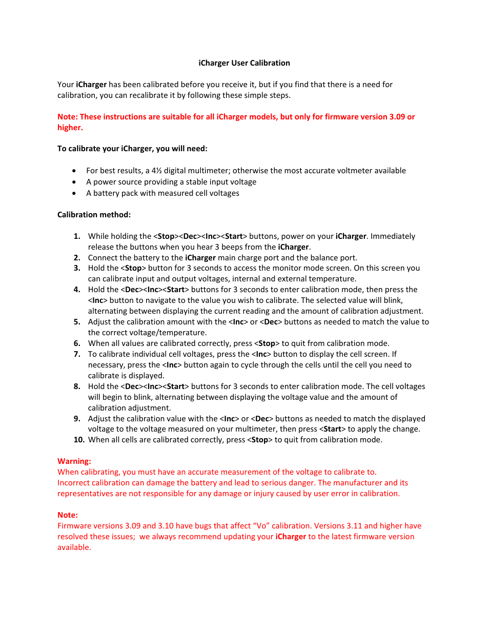 ProgressiveRC Calibration iCharger User Manual | 1 page