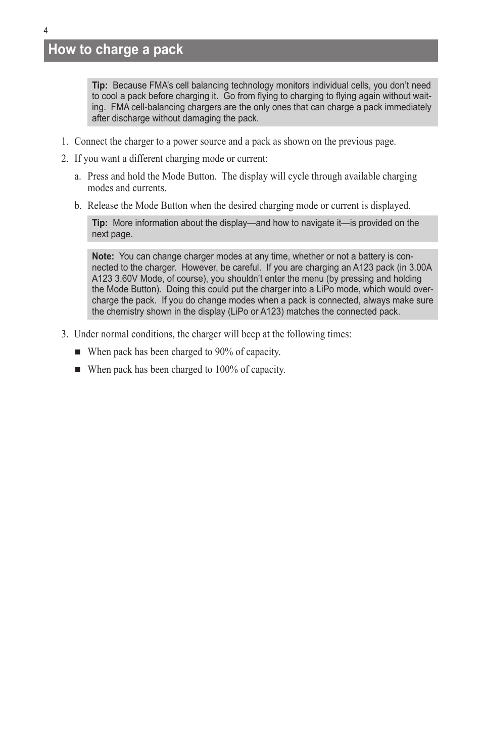 How to charge a pack | ProgressiveRC 4S Gold FMA Cellpro User Manual | Page 4 / 12