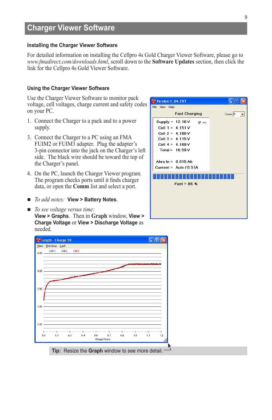 Charger viewer software | ProgressiveRC 4S Gold FMA Cellpro User Manual | Page 9 / 12