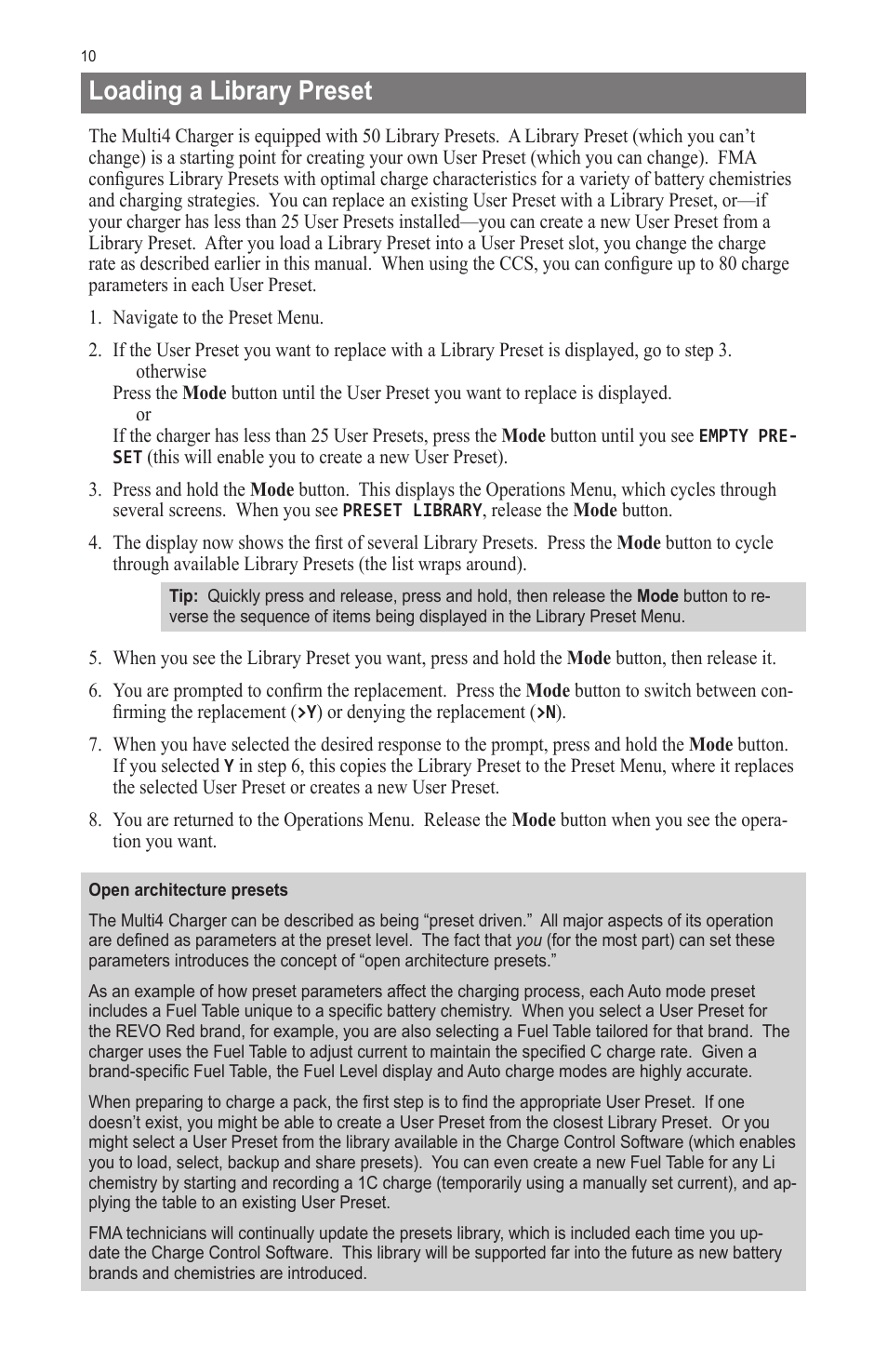 Loading a library preset | ProgressiveRC Multi4 FMA Cellpro User Manual | Page 10 / 20