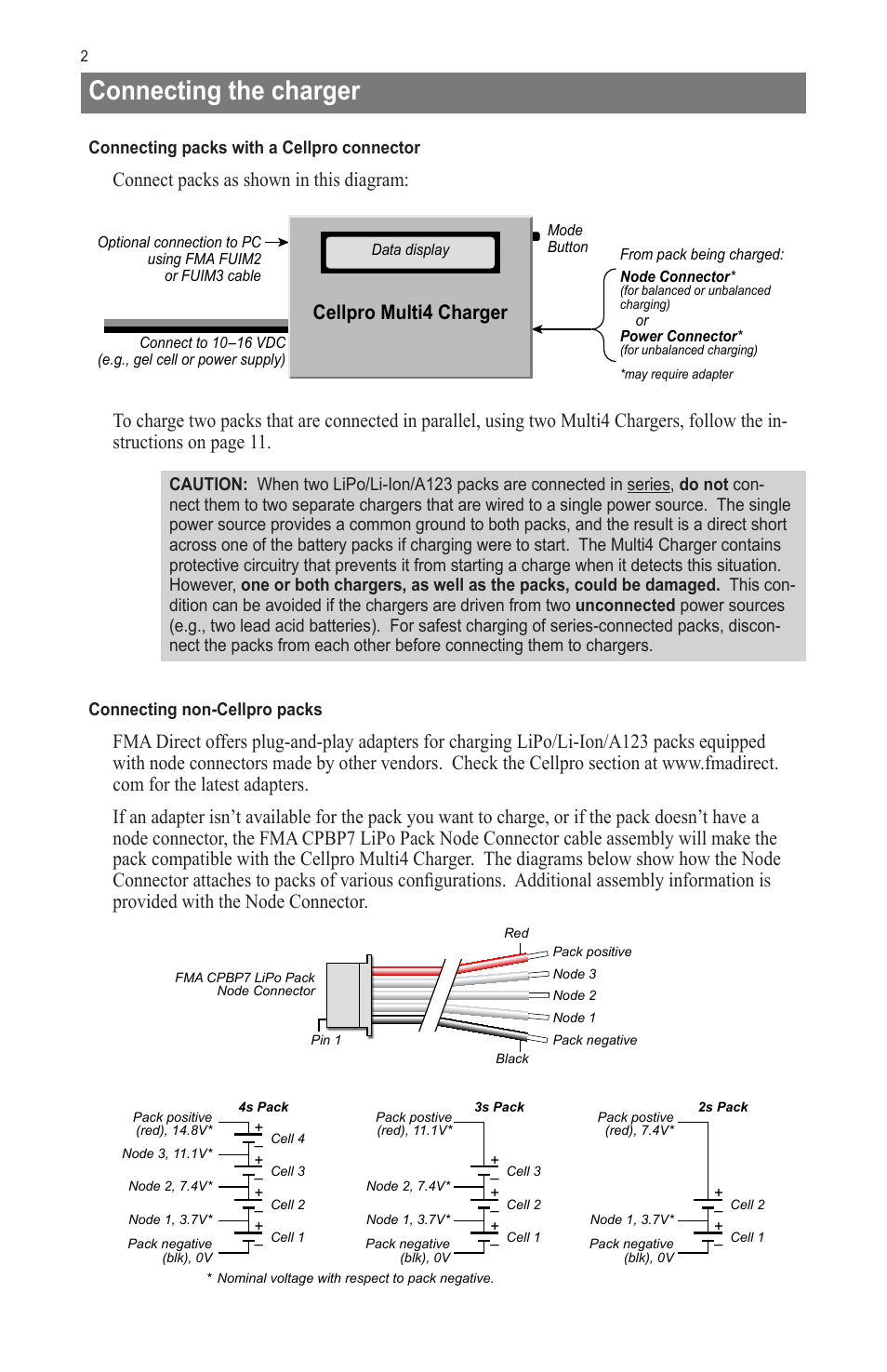 Connecting the charger, Connect packs as shown in this diagram, Cellpro multi4 charger | ProgressiveRC Multi4 FMA Cellpro User Manual | Page 2 / 20