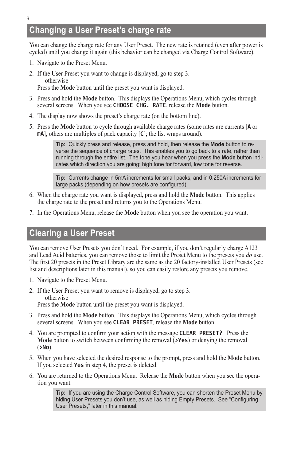 Changing a user preset’s charge rate, Clearing a user preset | ProgressiveRC Multi4 FMA Cellpro User Manual | Page 6 / 20
