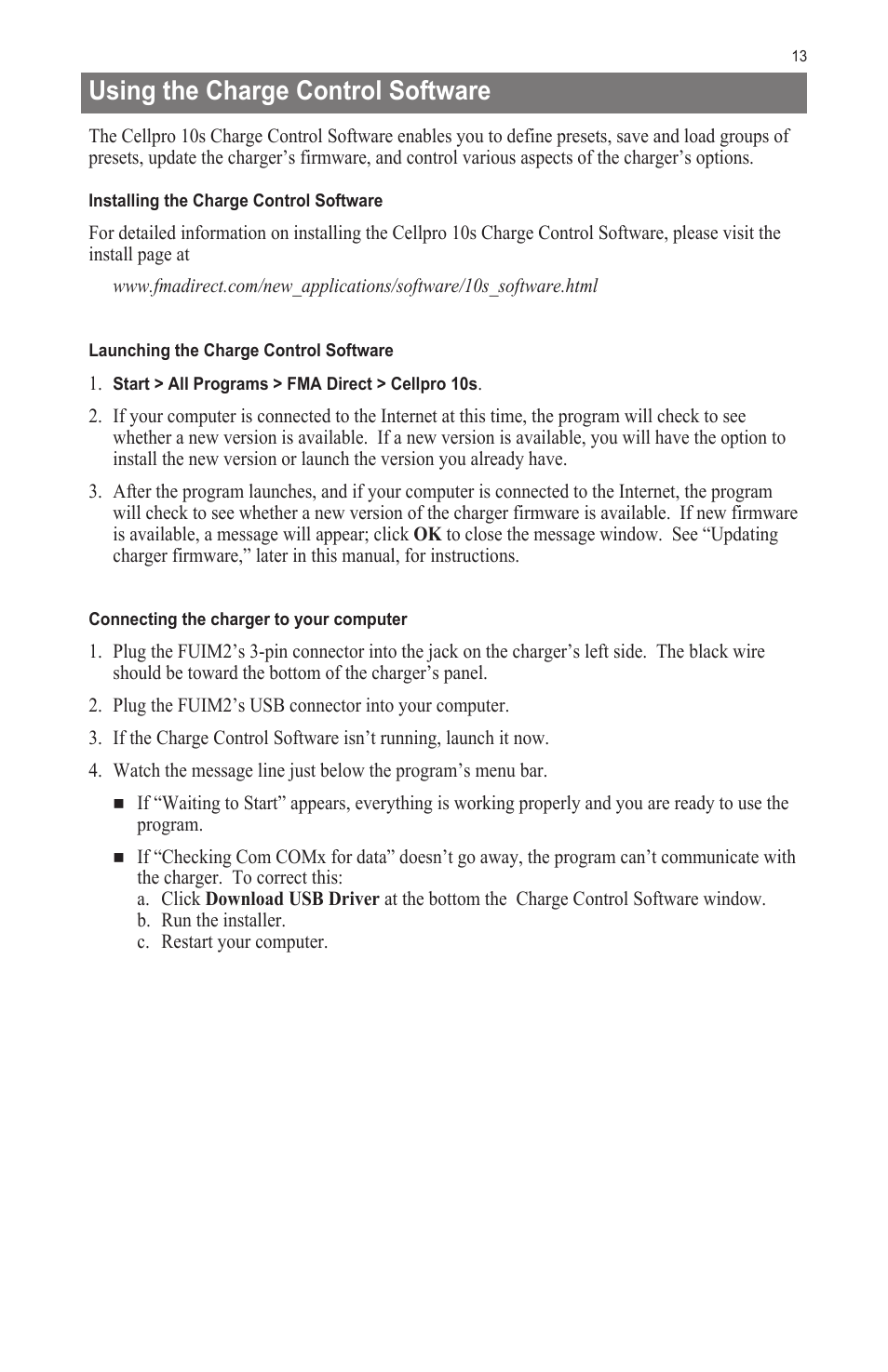 Using the charge control software | ProgressiveRC 10S FMA Cellpro User Manual | Page 13 / 20