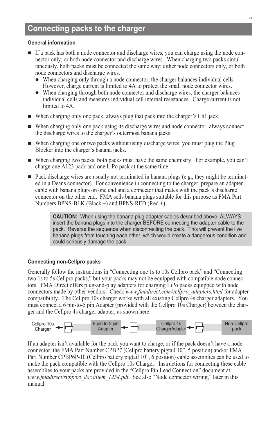 Connecting packs to the charger | ProgressiveRC 10S FMA Cellpro User Manual | Page 5 / 20