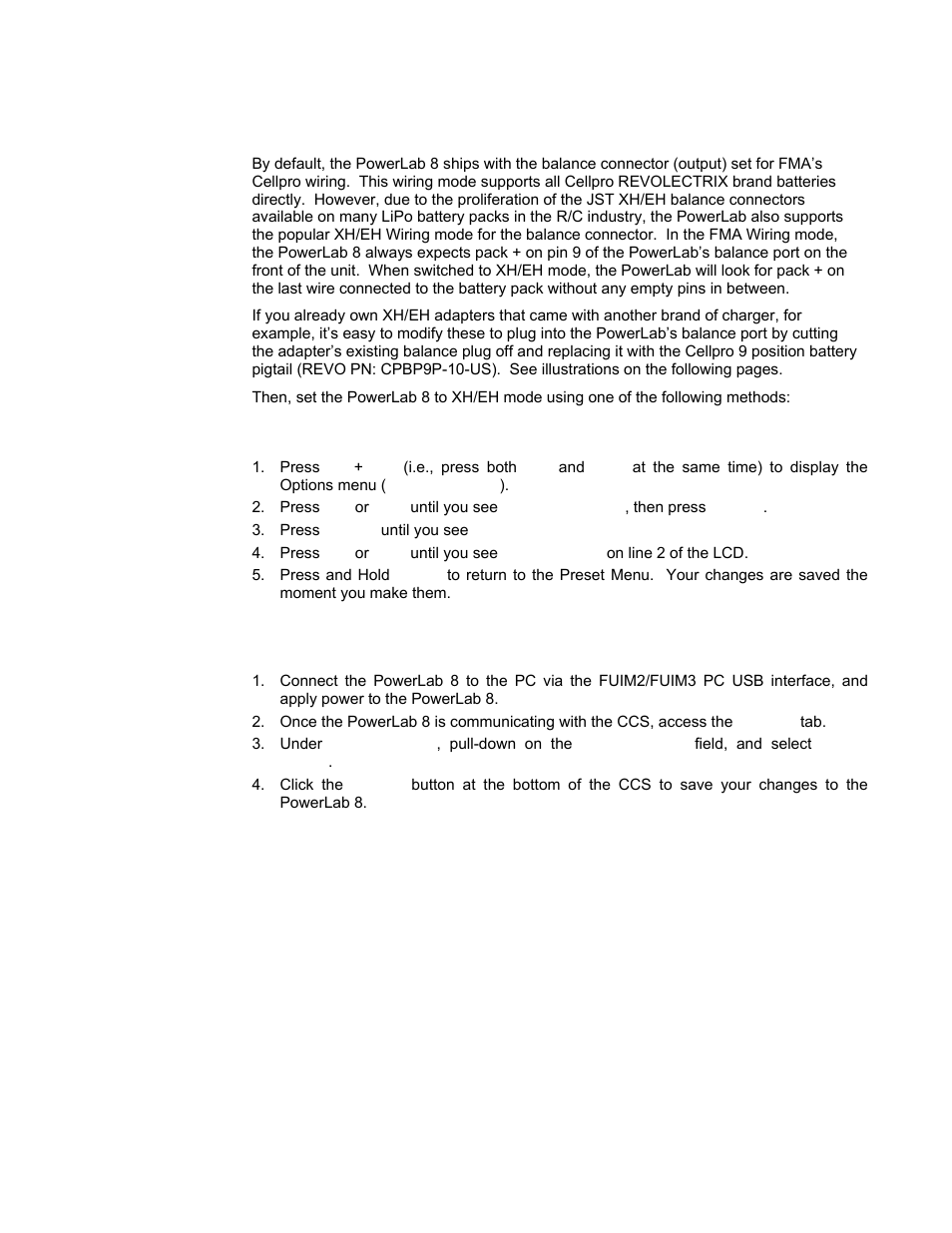 Fma wiring mode vs. xh/eh wiring mode, Switching to xh/eh mode at the pl8, Switching to xh/eh mode using the ccs | Xh/eh wiring mode, Ance port. see, Fma wiring mode vs. xh/eh, Wiring mode | ProgressiveRC 8 PowerLab User Manual | Page 61 / 86
