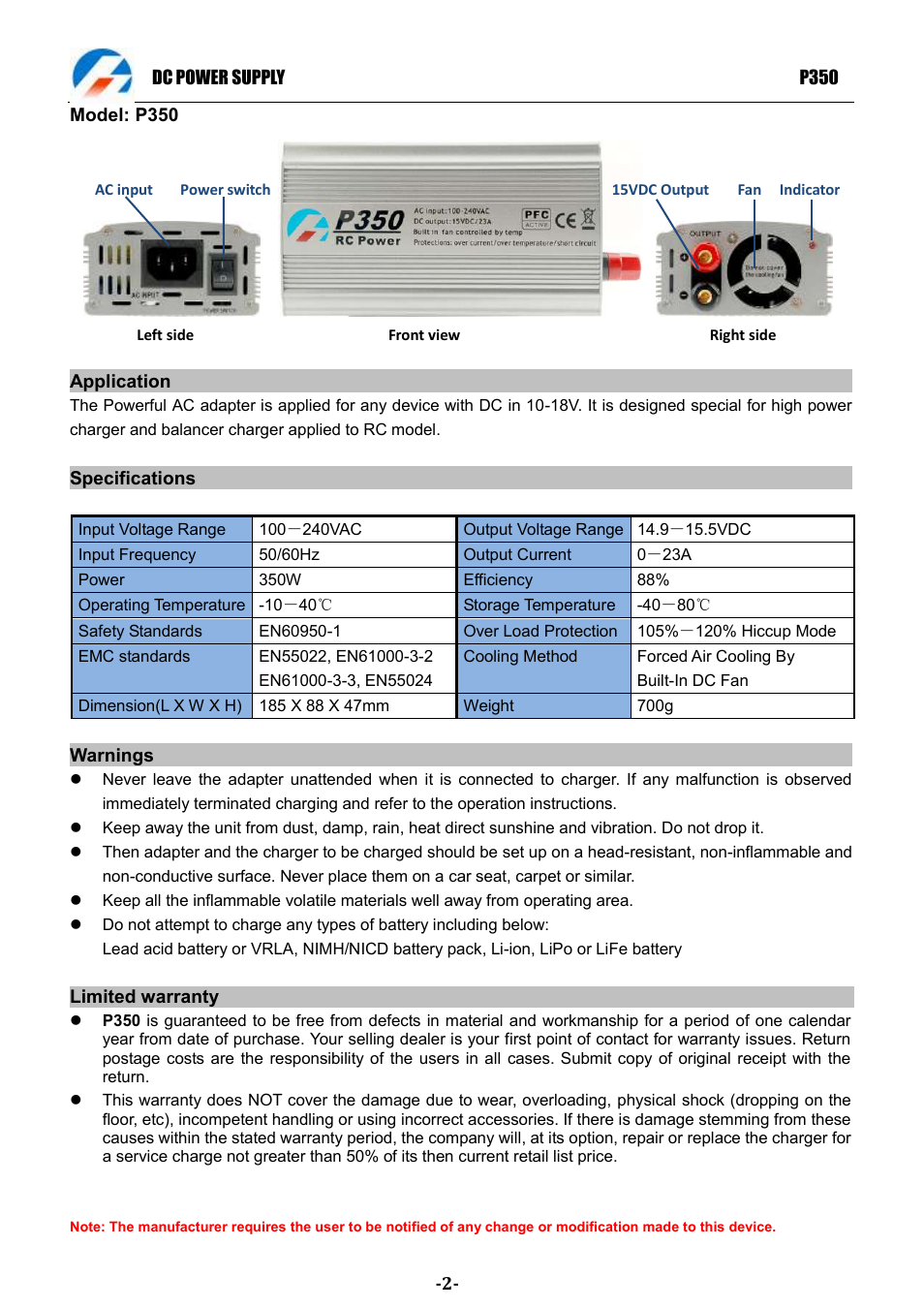 ProgressiveRC P350 User Manual | Page 2 / 2
