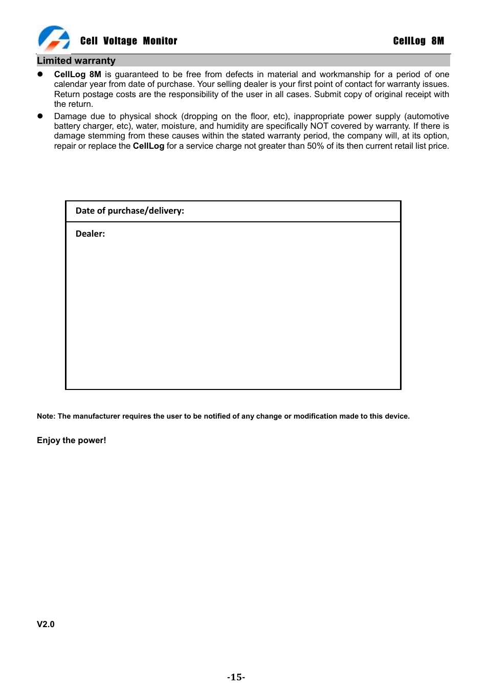 ProgressiveRC 8M CellLog User Manual | Page 15 / 15