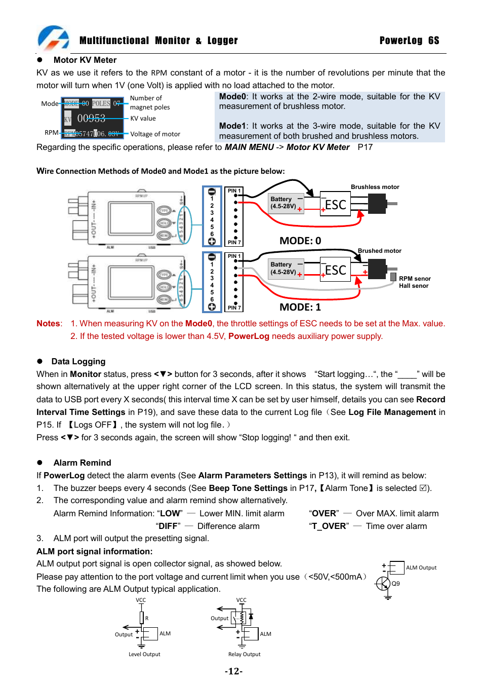 Mode: 0, Mode: 1, Multifunctional monitor & logger powerlog 6s | ProgressiveRC 6S PowerLog User Manual | Page 12 / 24
