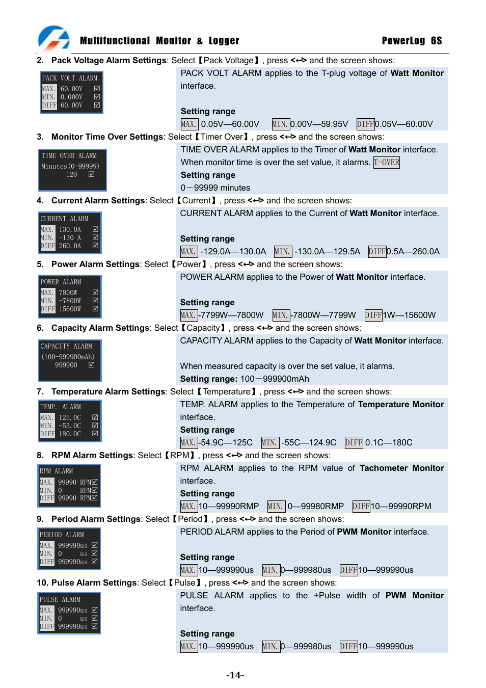 Multifunctional monitor & logger powerlog 6s | ProgressiveRC 6S PowerLog User Manual | Page 14 / 24