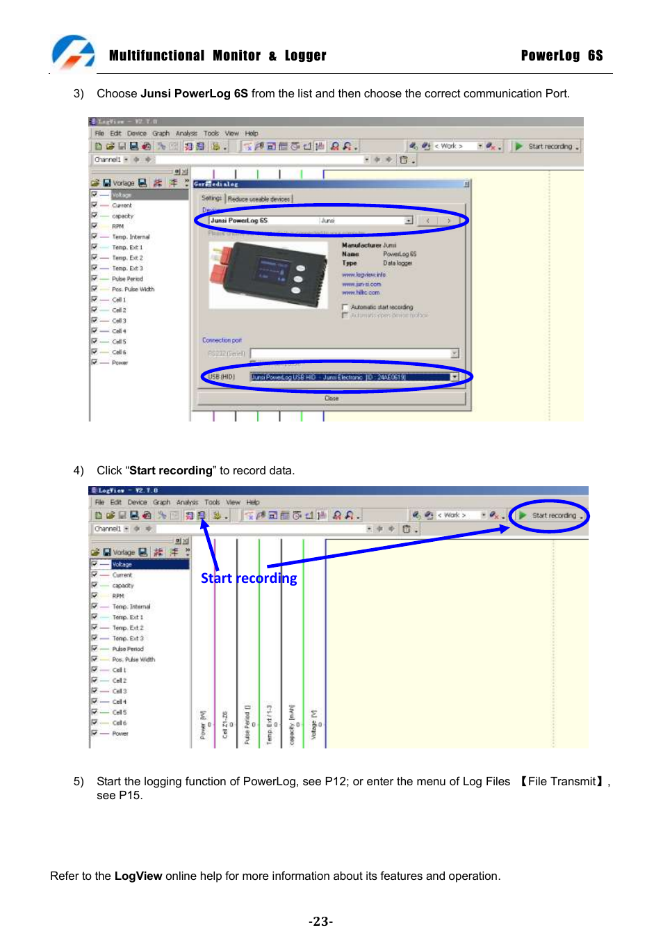 Start recording | ProgressiveRC 6S PowerLog User Manual | Page 23 / 24