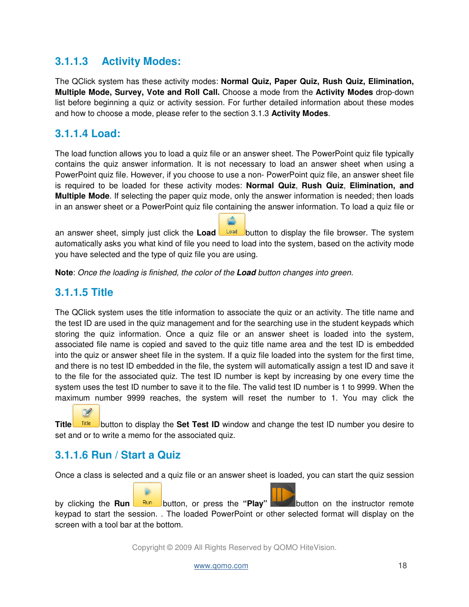 3 activity modes, 4 load, 5 title | 6 run / start a quiz | QOMO QIR300 User Manual User Manual | Page 18 / 91