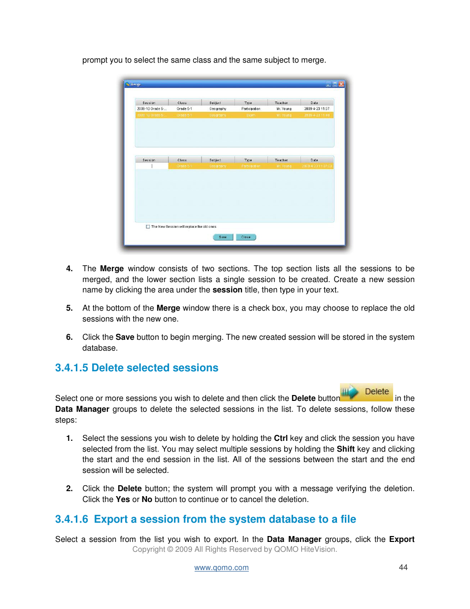 5 delete selected sessions | QOMO QIR300 User Manual User Manual | Page 44 / 91