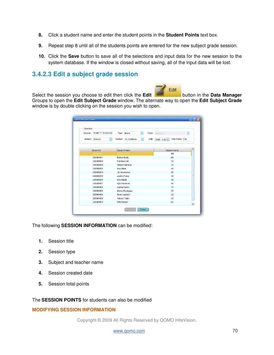 3 edit a subject grade session | QOMO QIR300 User Manual User Manual | Page 70 / 91