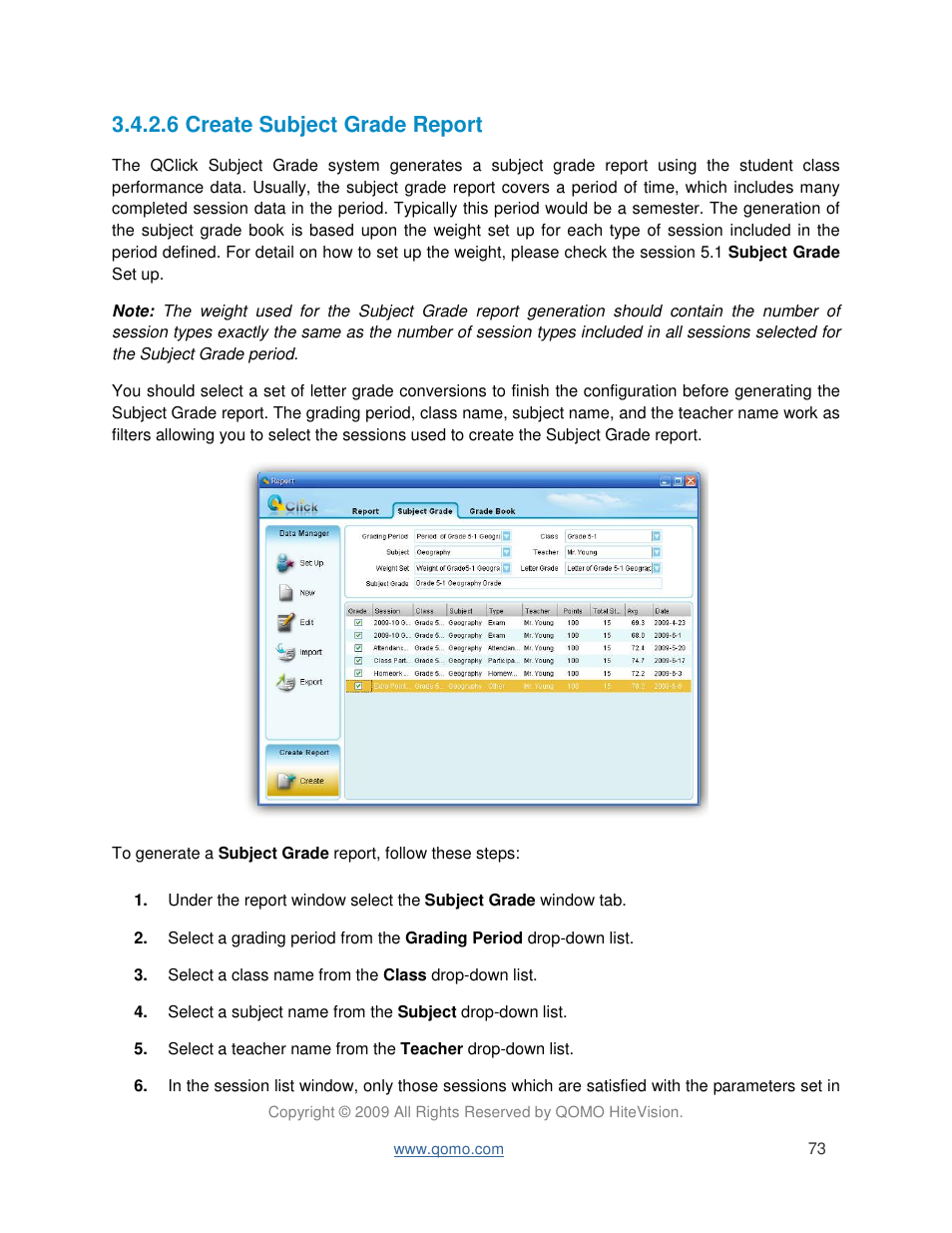 6 create subject grade report | QOMO QIR300 User Manual User Manual | Page 73 / 91