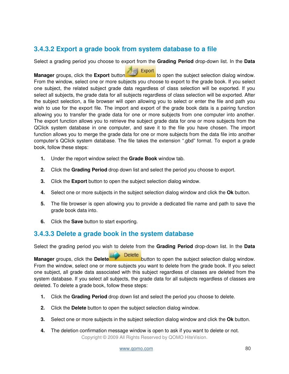 3 delete a grade book in the system database | QOMO QIR300 User Manual User Manual | Page 80 / 91