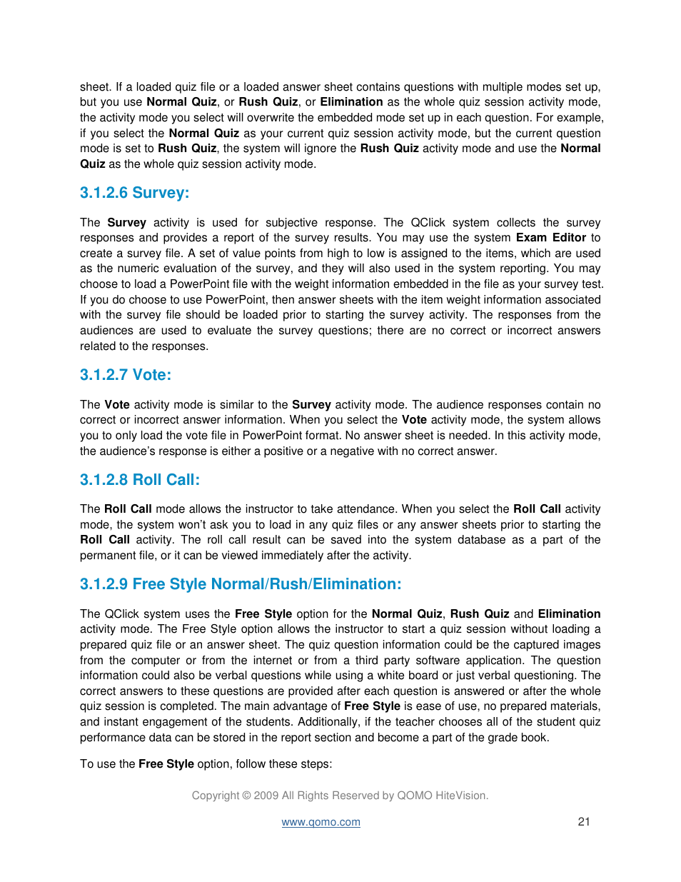 6 survey, 7 vote, 8 roll call | 9 free style normal/rush/elimination | QOMO QRF300 User Manual User Manual | Page 21 / 90
