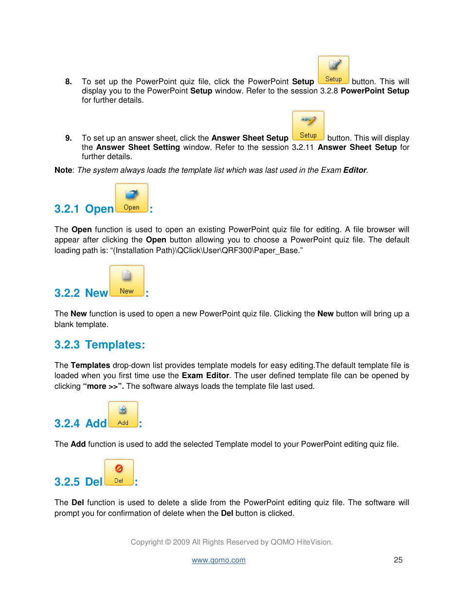 1 open, 2 new, 3 templates | 4 add, 5 del | QOMO QRF300 User Manual User Manual | Page 25 / 90