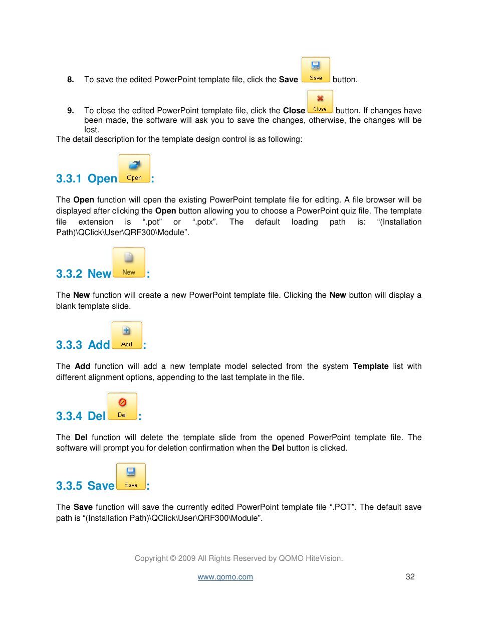 1 open, 2 new, 3 add | 4 del, 5 save | QOMO QRF300 User Manual User Manual | Page 32 / 90