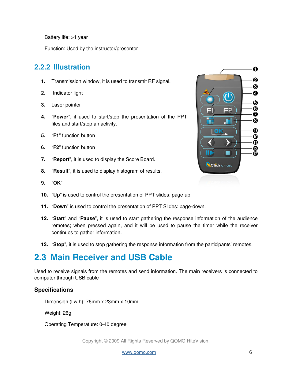 3 main receiver and usb cable, 2 illustration | QOMO QRF300 User Manual User Manual | Page 6 / 90