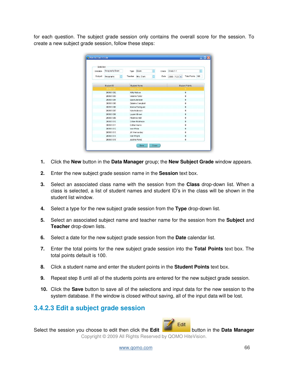 3 edit a subject grade session | QOMO QRF300 User Manual User Manual | Page 66 / 90