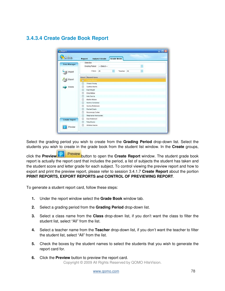 4 create grade book report | QOMO QRF300 User Manual User Manual | Page 78 / 90