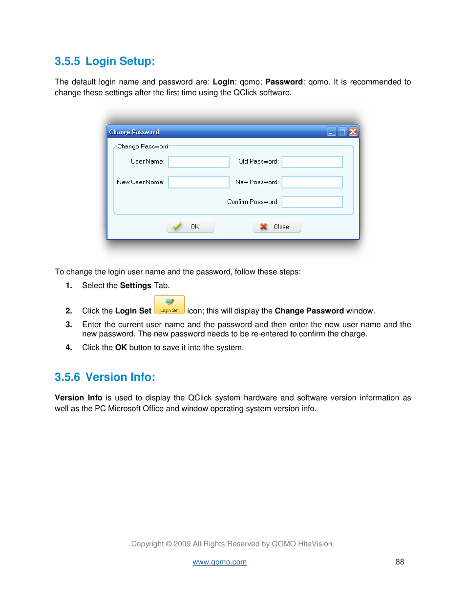 5 login setup, 6 version info | QOMO QRF300 User Manual User Manual | Page 88 / 90