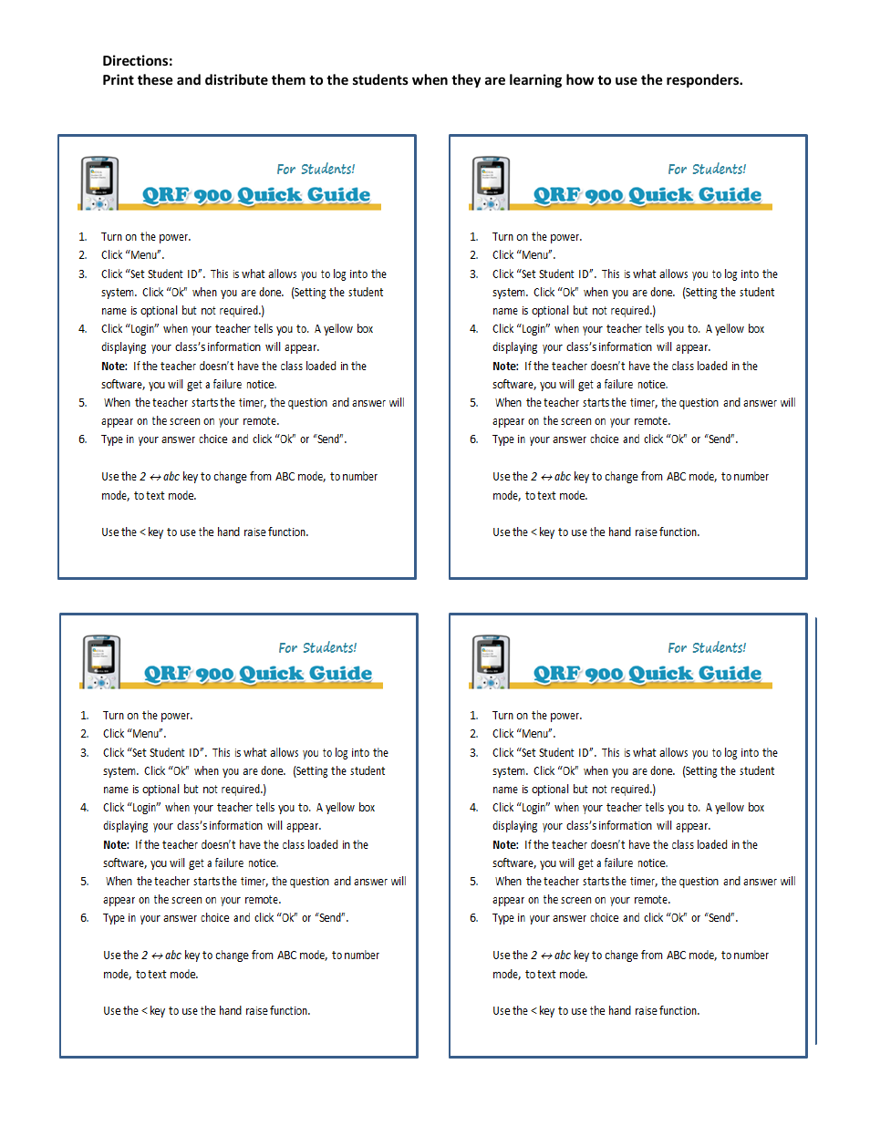 QOMO QRF900 Quick Guide for Students User Manual | 1 page