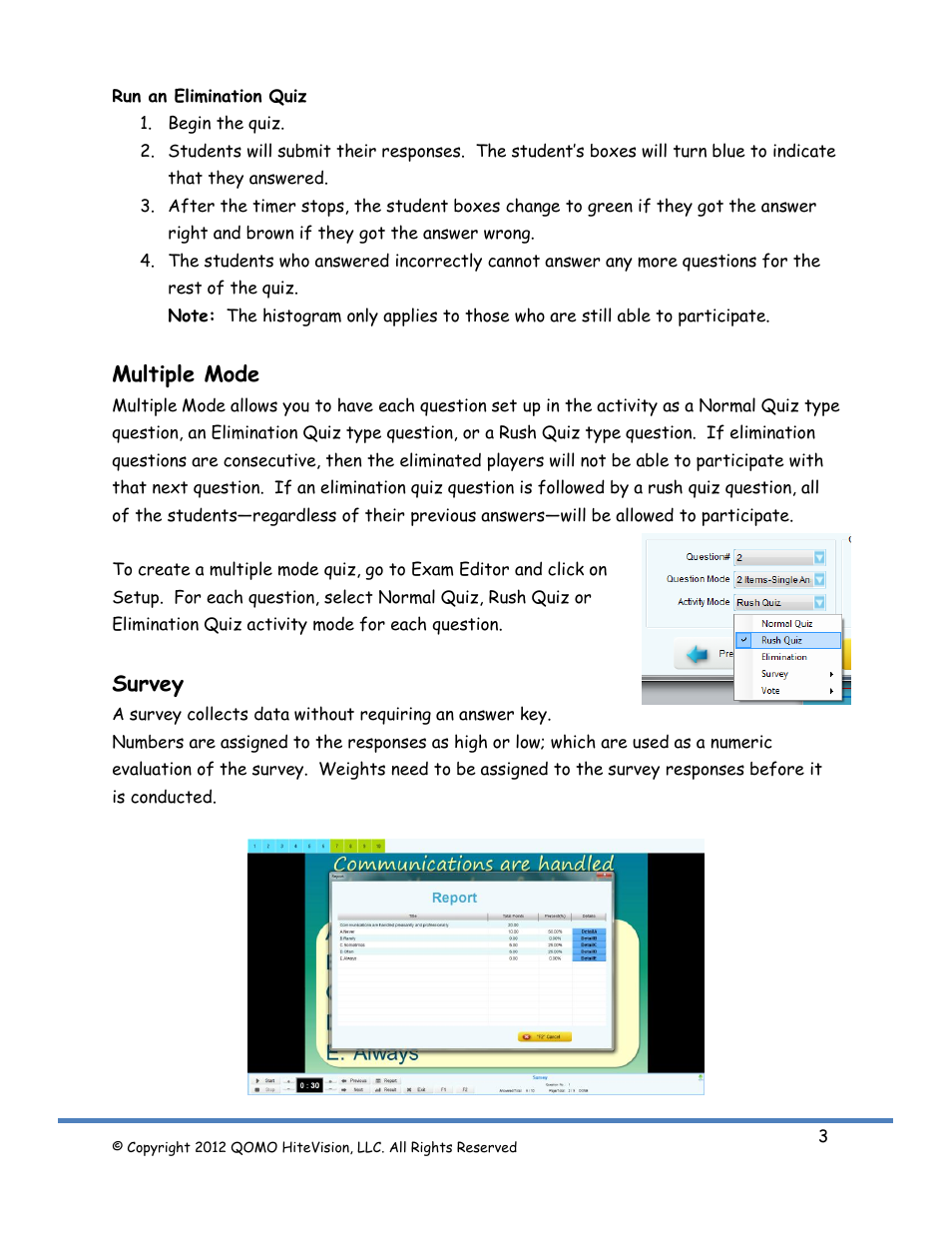 Multiple mode, Survey | QOMO QRF300 Activity Modes User Manual | Page 3 / 6