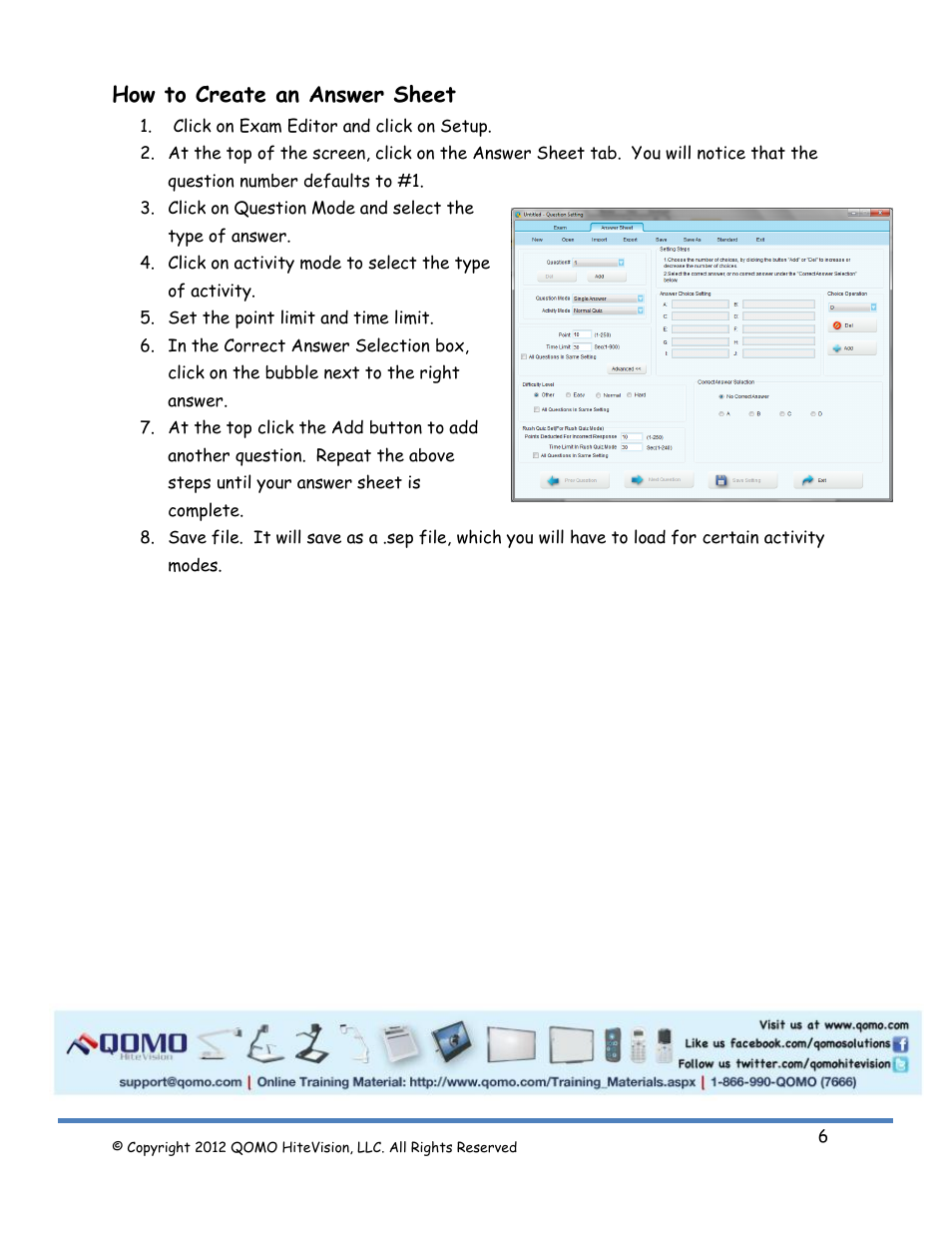 How to create an answer sheet | QOMO QRF300 Activity Modes User Manual | Page 6 / 6
