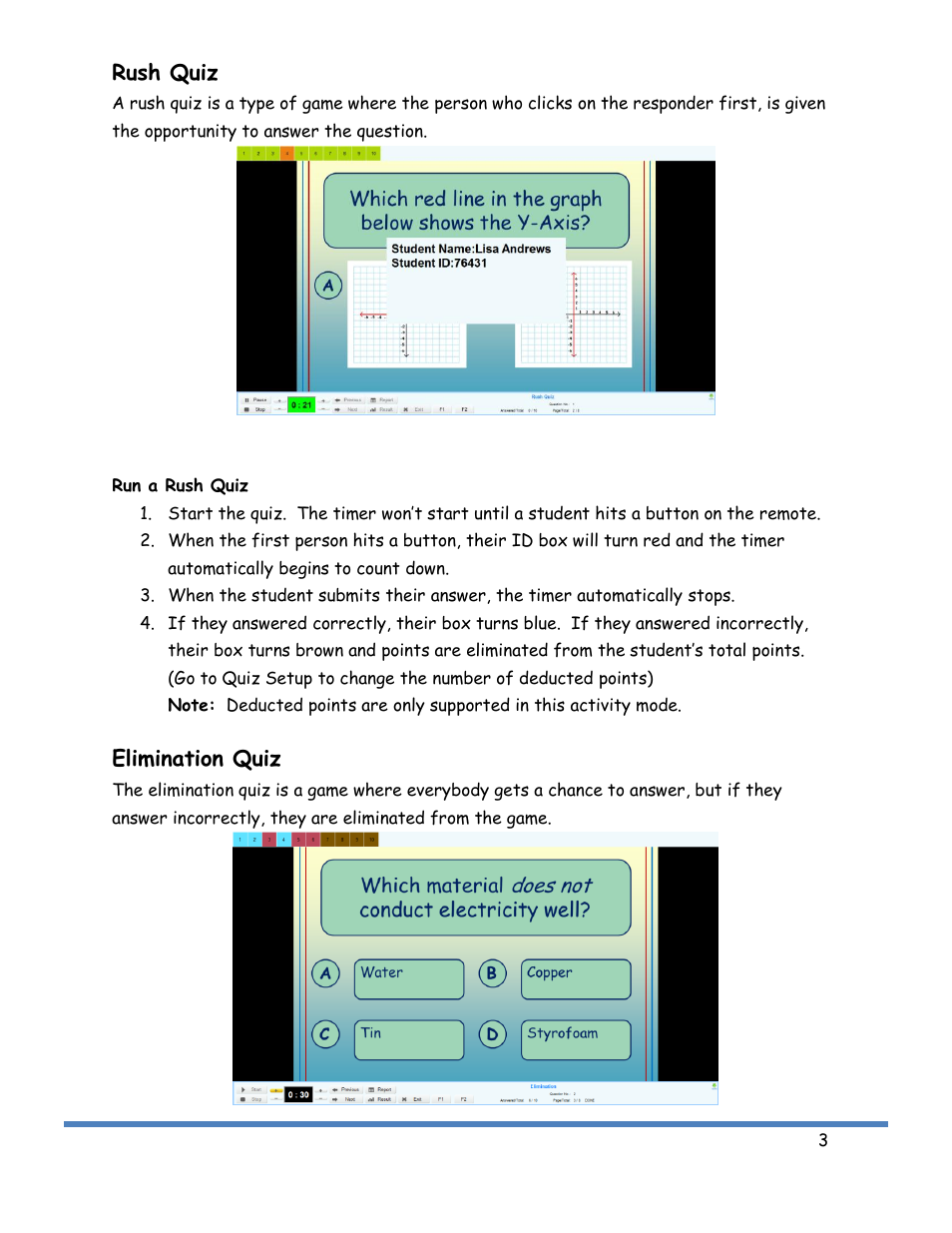 Rush quiz, Elimination quiz | QOMO QRF900 Activity Modes User Manual | Page 3 / 8