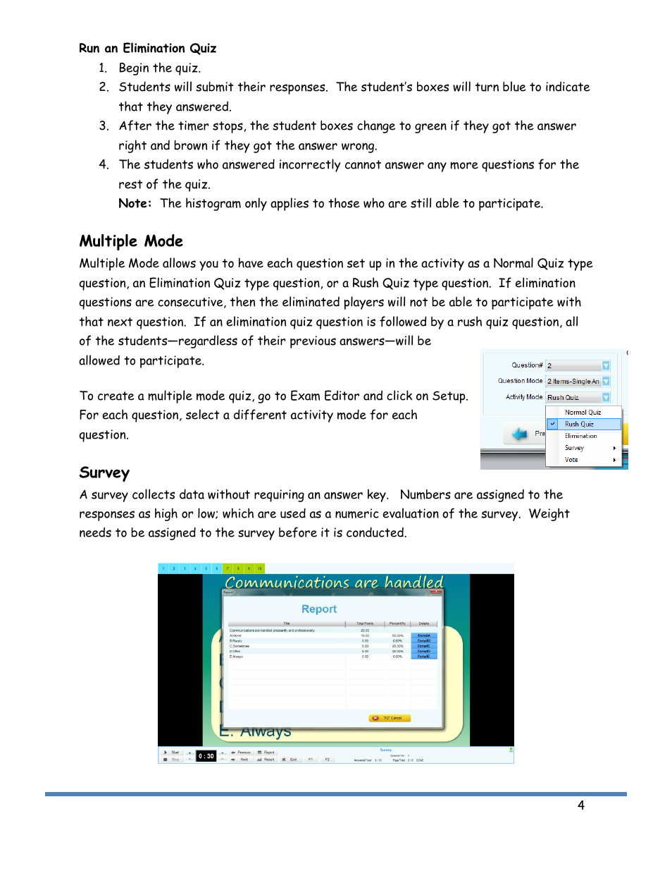 Multiple mode, Survey | QOMO QRF900 Activity Modes User Manual | Page 4 / 8