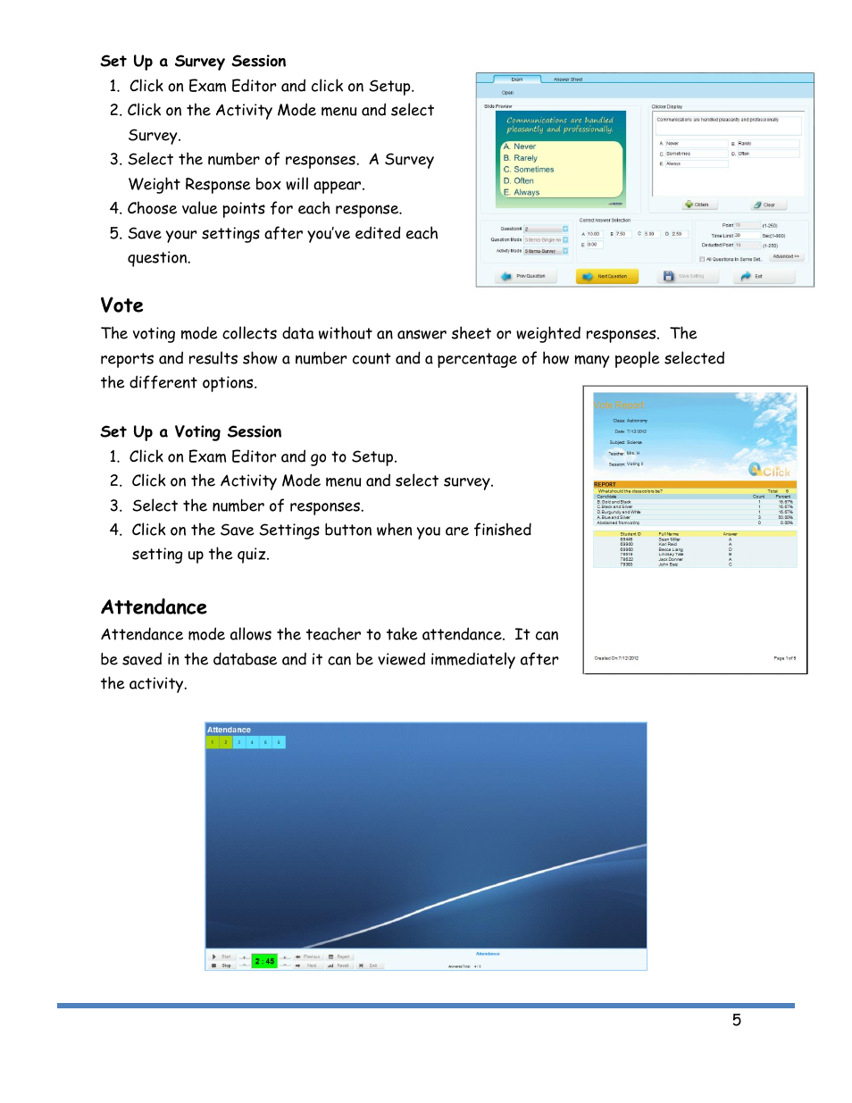 Vote, Attendance | QOMO QRF900 Activity Modes User Manual | Page 5 / 8