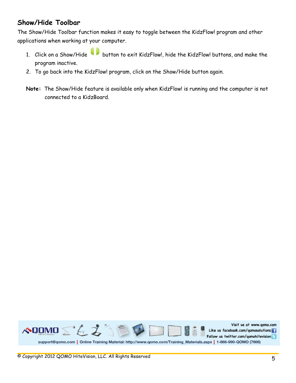 Show/hide toolbar | QOMO KidzFlow! Quick Guide User Manual | Page 5 / 5