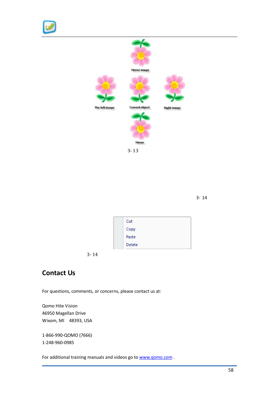 Cut, copy, paste, and delete, Figure, Mirror effect | Contact us | QOMO KidzFlow! Manual User Manual | Page 58 / 59